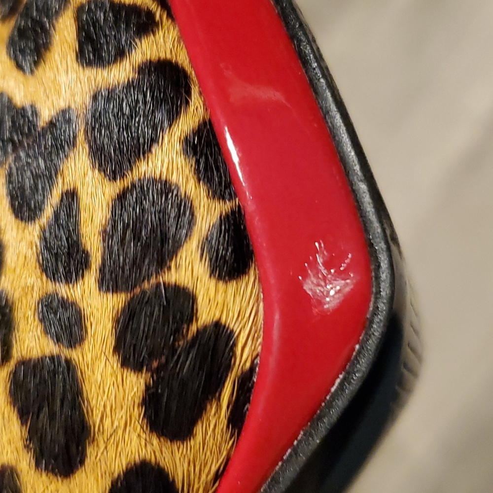 Nine West Glamgirl Calf Hair & Red Patent Leather Peeptoe Heels - Picture 6 of 8